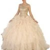May Queen - LK104 Gilded Jewel Neck Ruffled Quinceanera Ballgown