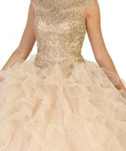 May Queen - LK104 Gilded Jewel Neck Ruffled Quinceanera Ballgown 8 May Queen - LK104 Gilded Jewel Neck Ruffled Quinceanera Ballgown