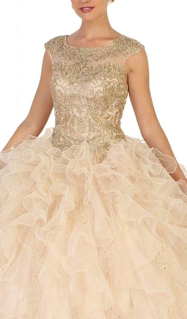 May Queen - LK104 Gilded Jewel Neck Ruffled Quinceanera Ballgown 4 May Queen - LK104 Gilded Jewel Neck Ruffled Quinceanera Ballgown