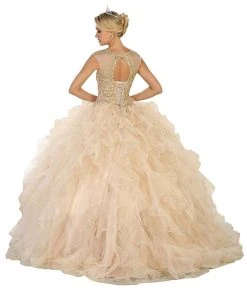May Queen - LK104 Gilded Jewel Neck Ruffled Quinceanera Ballgown 9 May Queen - LK104 Gilded Jewel Neck Ruffled Quinceanera Ballgown