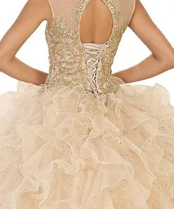 May Queen - LK104 Gilded Jewel Neck Ruffled Quinceanera Ballgown 10 May Queen - LK104 Gilded Jewel Neck Ruffled Quinceanera Ballgown
