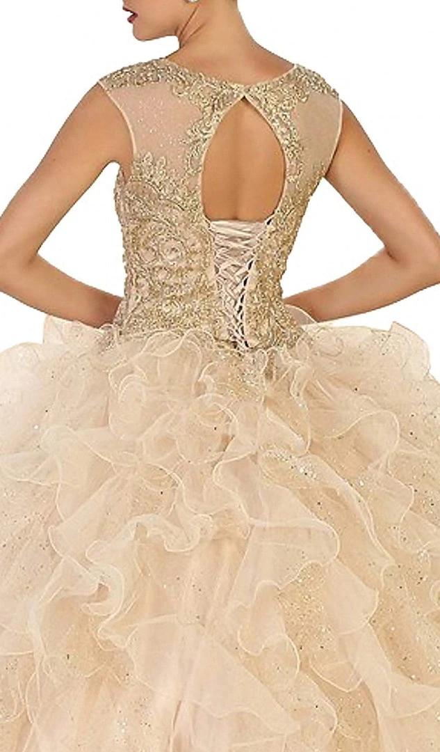 May Queen - LK104 Gilded Jewel Neck Ruffled Quinceanera Ballgown 6 May Queen - LK104 Gilded Jewel Neck Ruffled Quinceanera Ballgown