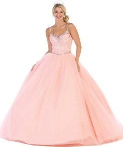 May Queen - LK106 Embroidered V-neck Ballgown