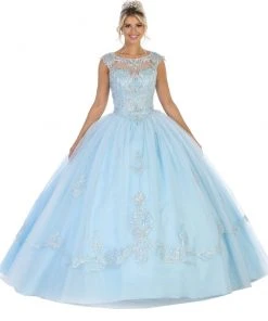 May Queen - LK115 Cap Sleeve Beaded Lace Corset Ballgown