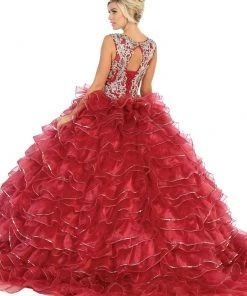 May Queen - LK125 Embellished Scoop Tiered Quinceanera Formal Gowns