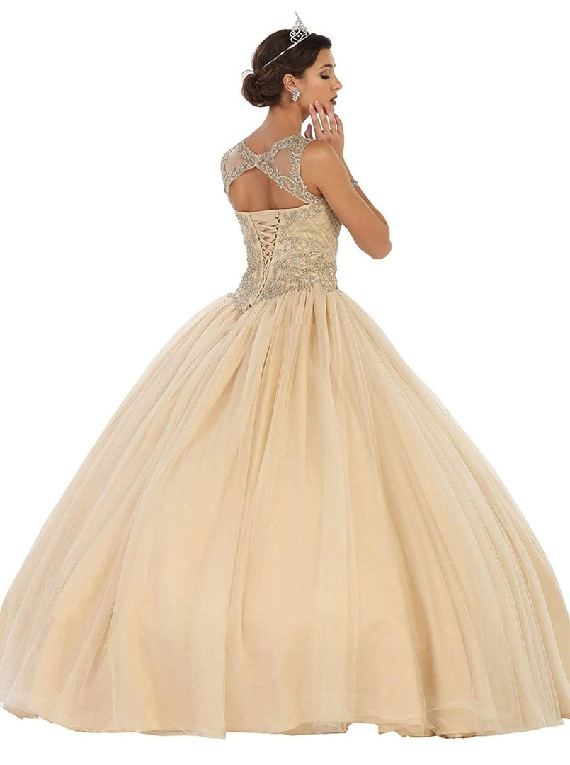 Formal Gowns May Queen - LK75 Lace Applique Illusion Neck Ball Gown 8 Formal Gowns May Queen - LK75 Lace Applique Illusion Neck Ball Gown