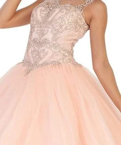Formal Gowns May Queen - LK75 Lace Applique Illusion Neck Ball Gown
