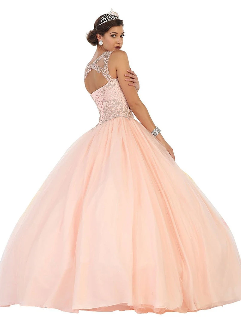 Formal Gowns May Queen - LK75 Lace Applique Illusion Neck Ball Gown 5 Formal Gowns May Queen - LK75 Lace Applique Illusion Neck Ball Gown