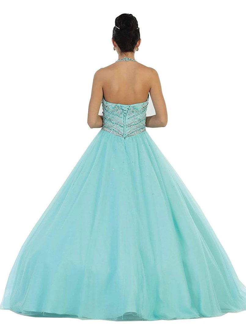 Formal Gowns May Queen - LK79 Jewel-Encrusted Halter Neck Ball Gown 6 Formal Gowns May Queen - LK79 Jewel-Encrusted Halter Neck Ball Gown