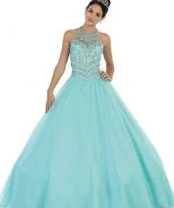Formal Gowns May Queen - LK79 Jewel-Encrusted Halter Neck Ball Gown 10 Formal Gowns May Queen - LK79 Jewel-Encrusted Halter Neck Ball Gown
