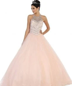 Formal Gowns May Queen - LK79 Jewel-Encrusted Halter Neck Ball Gown