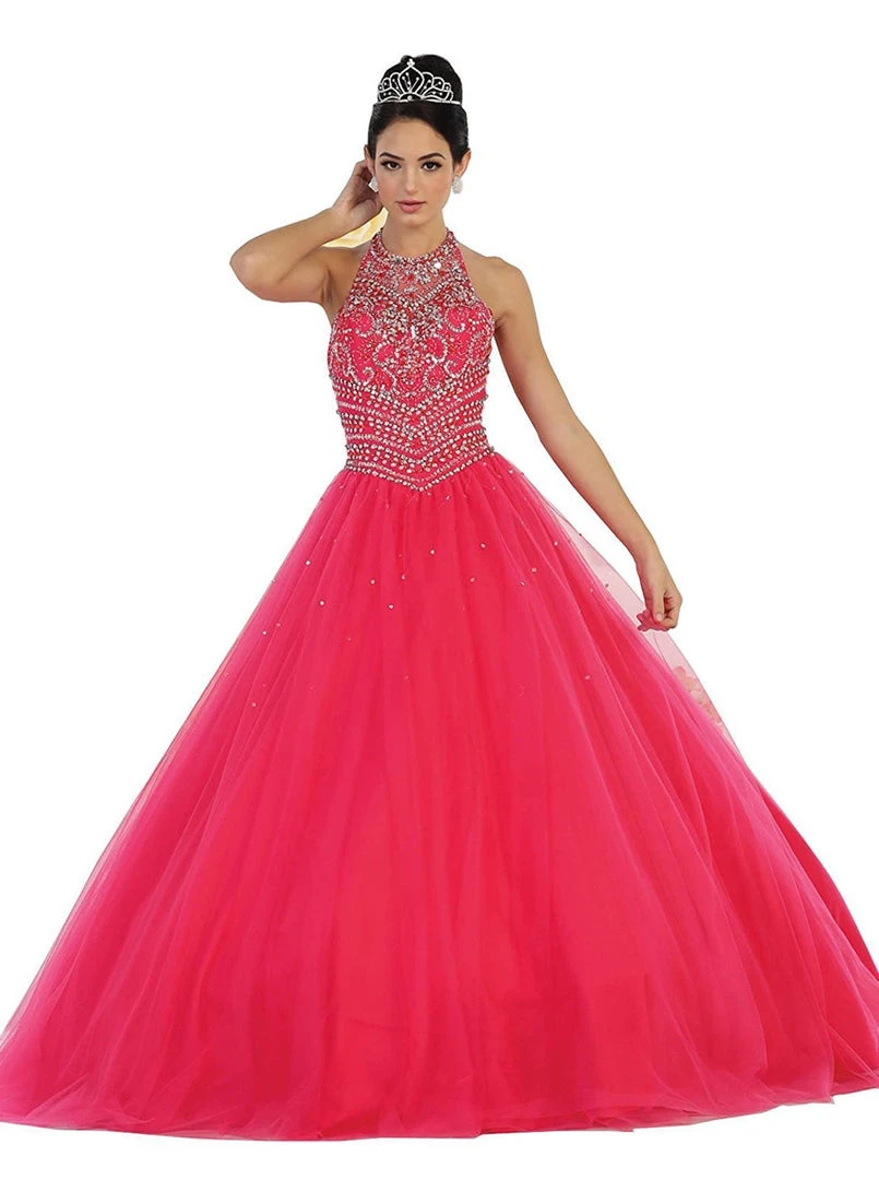 Formal Gowns May Queen - LK79 Jewel-Encrusted Halter Neck Ball Gown 8 Formal Gowns May Queen - LK79 Jewel-Encrusted Halter Neck Ball Gown