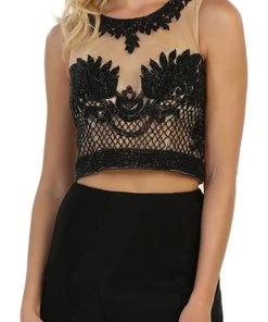 May Queen - Mesh Beaded Sleeveless Two-Piece Sheath Evening Gown Formal Gowns