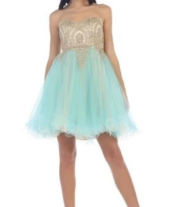 May Queen - MQ-1286 Strapless Appliqued Cocktail Dress