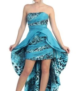 Formal Gowns May Queen - MQ 785 Embellished Ruched High Low Formal Dress