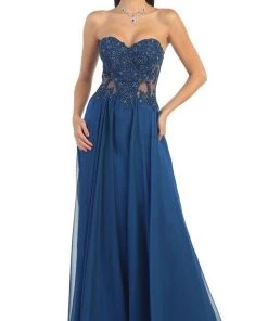 May Queen - MQ1117 Illusion Paneled Strapless A-line Prom Dress Formal Gowns 10 May Queen - MQ1117 Illusion Paneled Strapless A-line Prom Dress Formal Gowns