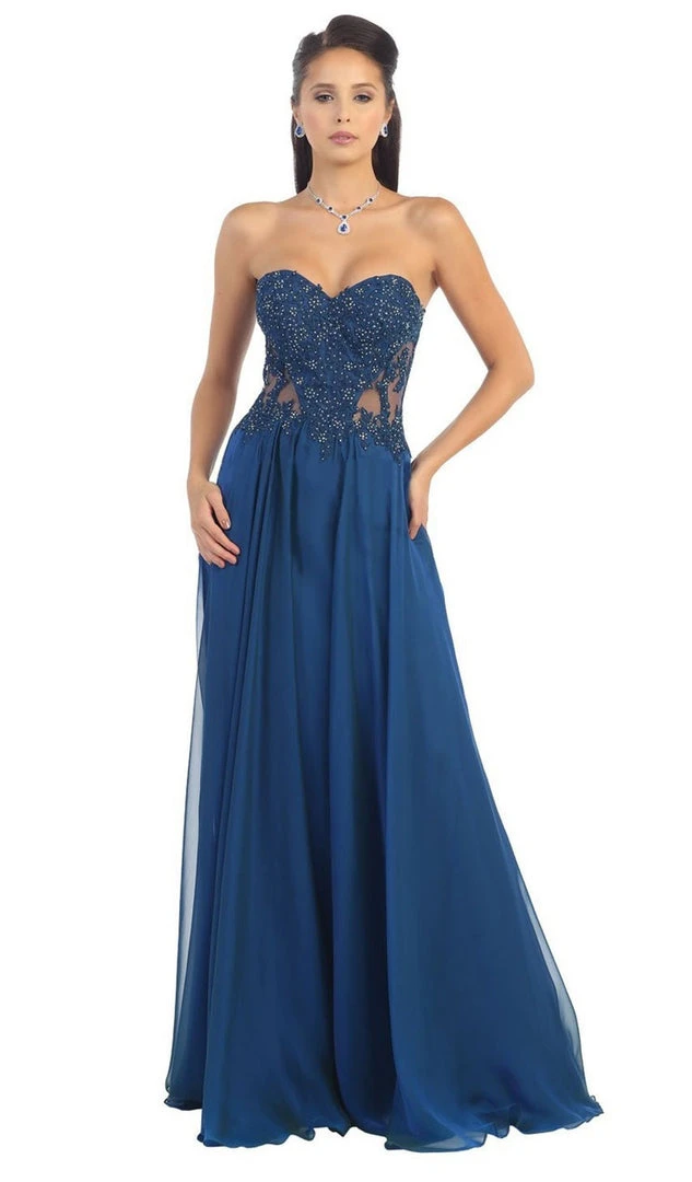 May Queen - MQ1117 Illusion Paneled Strapless A-line Prom Dress Formal Gowns 5 May Queen - MQ1117 Illusion Paneled Strapless A-line Prom Dress Formal Gowns