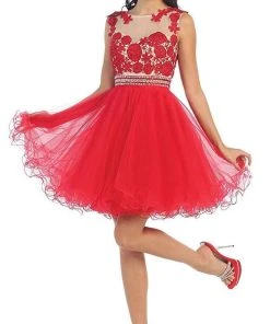 Cocktail Dresses May Queen - MQ1141 Astonishing Embroidered Bateau Illusion A-Line Cocktail Dress