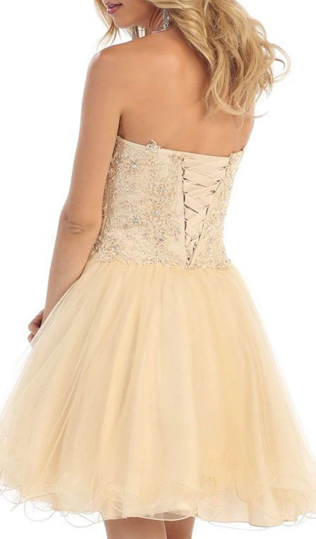 May Queen - MQ1215 Strapless Laced Sweetheart A-Line Cocktail Dress 6 May Queen - MQ1215 Strapless Laced Sweetheart A-Line Cocktail Dress