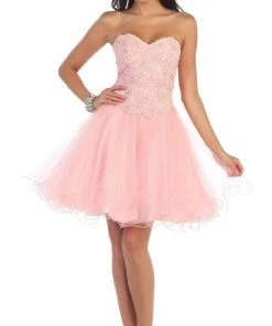 May Queen - MQ1215 Strapless Laced Sweetheart A-Line Cocktail Dress 16 May Queen - MQ1215 Strapless Laced Sweetheart A-Line Cocktail Dress