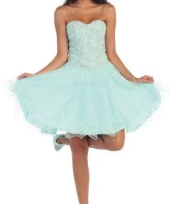 May Queen - MQ1215 Strapless Laced Sweetheart A-Line Cocktail Dress 18 May Queen - MQ1215 Strapless Laced Sweetheart A-Line Cocktail Dress