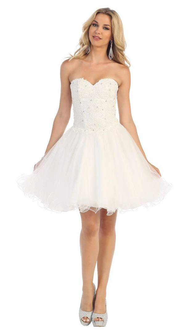 May Queen - MQ1215 Strapless Laced Sweetheart A-Line Cocktail Dress 11 May Queen - MQ1215 Strapless Laced Sweetheart A-Line Cocktail Dress