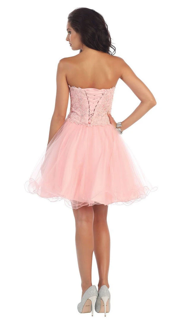 May Queen - MQ1215 Strapless Laced Sweetheart A-Line Cocktail Dress 8 May Queen - MQ1215 Strapless Laced Sweetheart A-Line Cocktail Dress