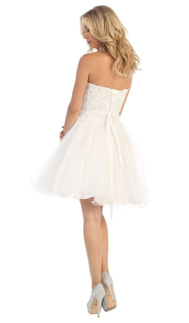 May Queen - MQ1215 Strapless Laced Sweetheart A-Line Cocktail Dress 12 May Queen - MQ1215 Strapless Laced Sweetheart A-Line Cocktail Dress