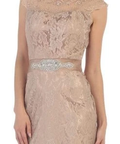 May Queen - MQ1237 Charming Cap Sleeved Bateau Neck Long Formal Dress