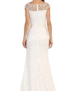 May Queen - MQ1237 Charming Cap Sleeved Bateau Neck Long Formal Dress