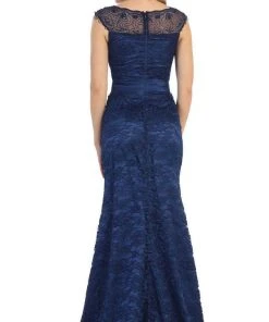 May Queen - MQ1237 Charming Cap Sleeved Bateau Neck Long Formal Dress