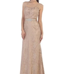 May Queen - MQ1237 Charming Cap Sleeved Bateau Neck Long Formal Dress