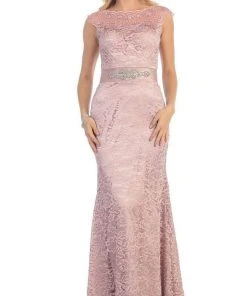 May Queen - MQ1237 Charming Cap Sleeved Bateau Neck Long Formal Dress