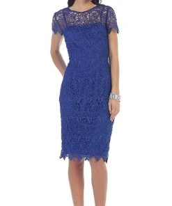 May Queen - MQ1253 Stylish Cap Sleeve Lace Formal Dress Cocktail Dresses