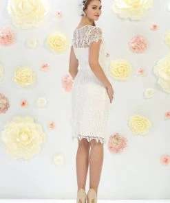 May Queen - MQ1253 Stylish Cap Sleeve Lace Formal Dress Cocktail Dresses