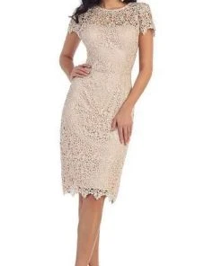May Queen - MQ1253 Stylish Cap Sleeve Lace Formal Dress Cocktail Dresses
