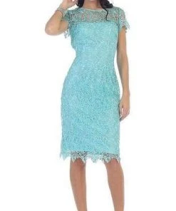 May Queen - MQ1253 Stylish Cap Sleeve Lace Formal Dress Cocktail Dresses