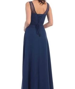 May Queen - MQ1266B Laced-Up Illusion Neck A-Line Prom Dress Formal Gowns