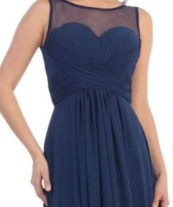 May Queen - MQ1266B Laced-Up Illusion Neck A-Line Prom Dress Formal Gowns