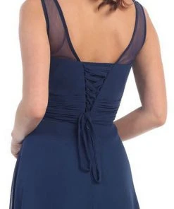 May Queen - MQ1266B Laced-Up Illusion Neck A-Line Prom Dress Formal Gowns