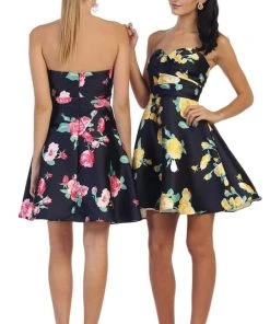 Cocktail Dresses May Queen - MQ1404 Strapless Floral Print Cocktail Dress