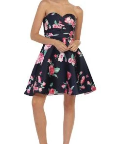 Cocktail Dresses May Queen - MQ1404 Strapless Floral Print Cocktail Dress