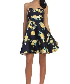 Cocktail Dresses May Queen - MQ1404 Strapless Floral Print Cocktail Dress