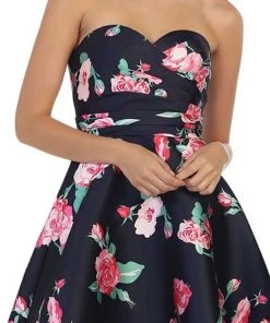Cocktail Dresses May Queen - MQ1404 Strapless Floral Print Cocktail Dress