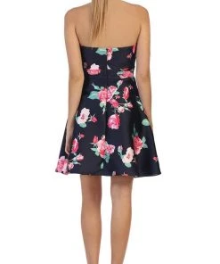 Cocktail Dresses May Queen - MQ1404 Strapless Floral Print Cocktail Dress