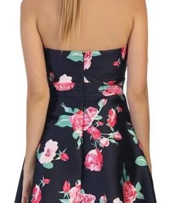 Cocktail Dresses May Queen - MQ1404 Strapless Floral Print Cocktail Dress