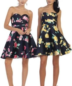 Cocktail Dresses May Queen - MQ1404 Strapless Floral Print Cocktail Dress
