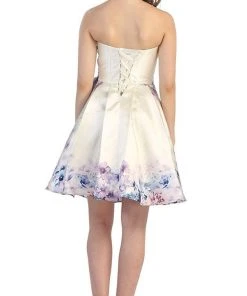Cocktail Dresses May Queen - MQ1408 Strapless Pleated Floral Cocktail Dress
