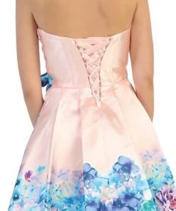 Cocktail Dresses May Queen - MQ1408 Strapless Pleated Floral Cocktail Dress