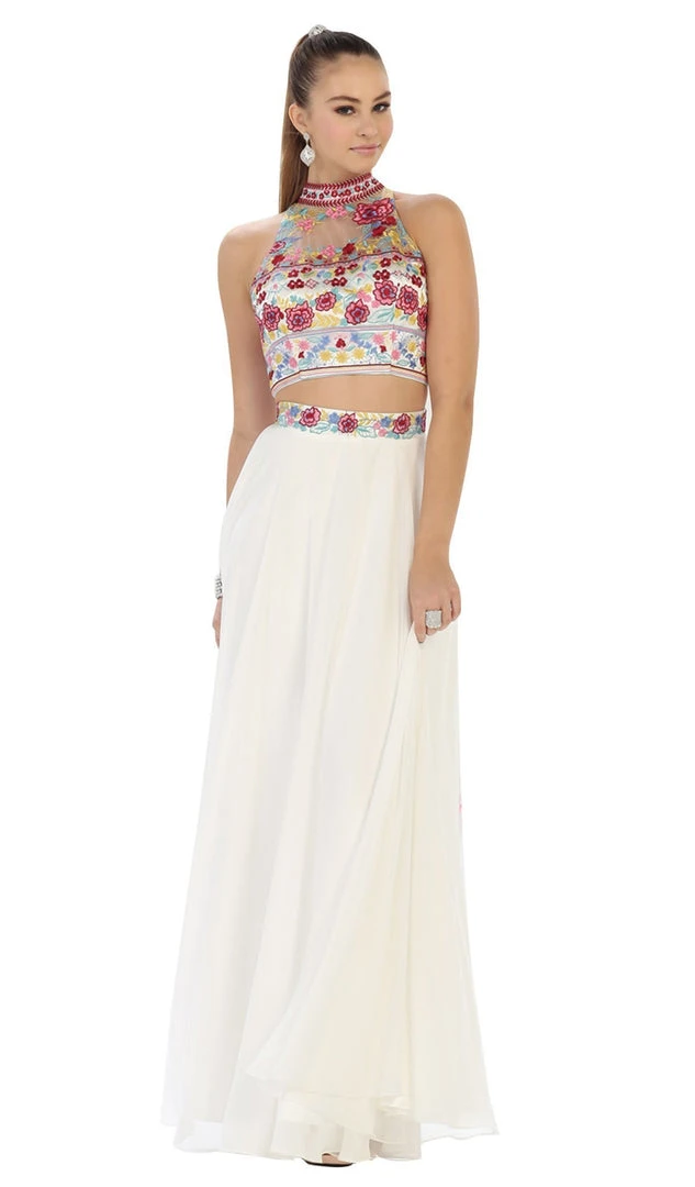 Formal Gowns May Queen - MQ1421 Multi-Floral Embroidered Bodice Two Piece Long Evening Dress 3 Formal Gowns May Queen - MQ1421 Multi-Floral Embroidered Bodice Two Piece Long Evening Dress